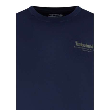 T-shirt en coton bleu indigo imprimé avec un col rond et une coupe droite - Image 3