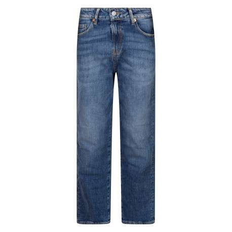 Jean à taille réglable en coton bleu denim pourvu de 5 poches