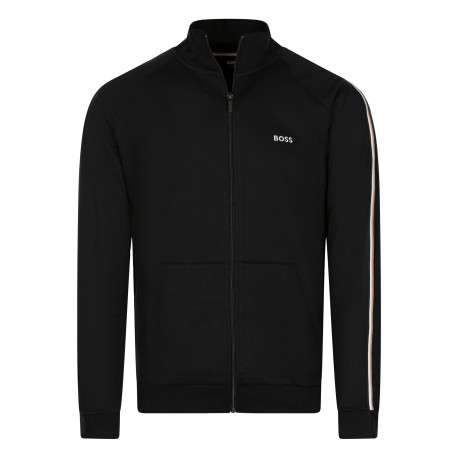 Sweat zippé en coton noir à coupe droite pourvu d'un col montant