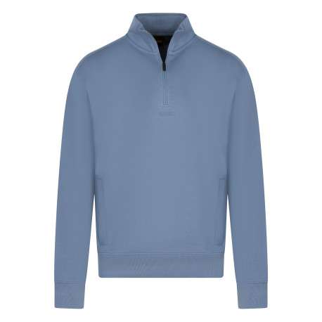 Sweat en coton bleu pourvu d'une coupe droite et d'un col camionneur