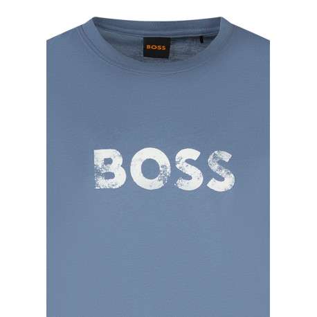 T-shirt en coton bleu pourvu d'une coupe droite et d'un col rond - Image 3