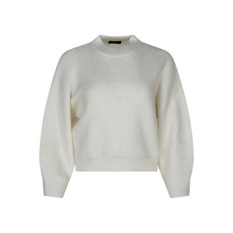 Pull écru à coupe droite pourvu d'un col montant et de manches longues