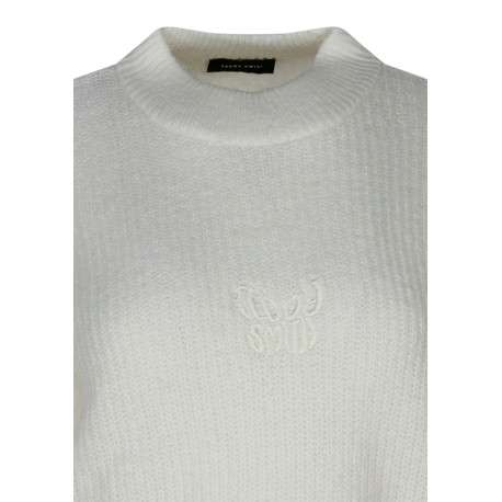 Pull écru à coupe droite pourvu d'un col montant et de manches longues - Image 3