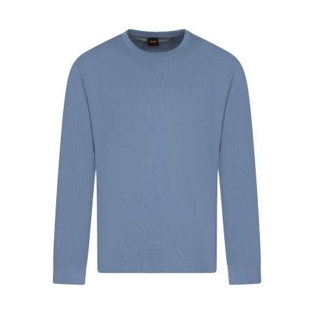 Sweat en coton mélangé bleu à coupe droite pourvu d'un col rond