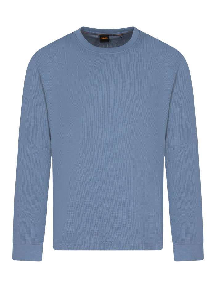 Sweat en coton mélangé bleu à coupe droite pourvu d'un col rond