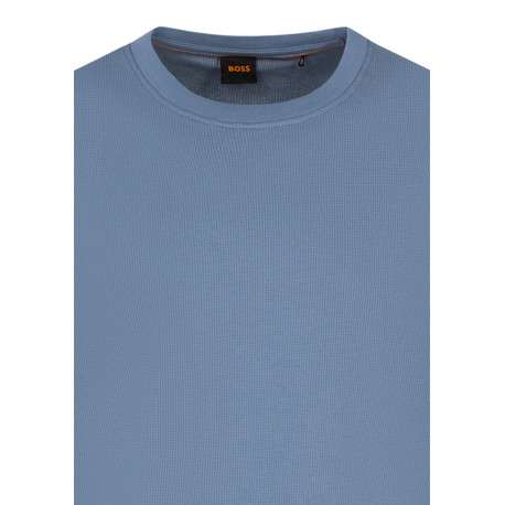 Sweat en coton mélangé bleu à coupe droite pourvu d'un col rond - Image 3