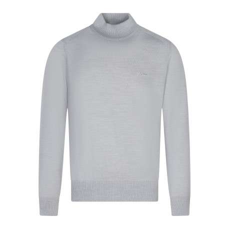 Pull gris clair à coupe droite pourvu d'un col montant élastiqué