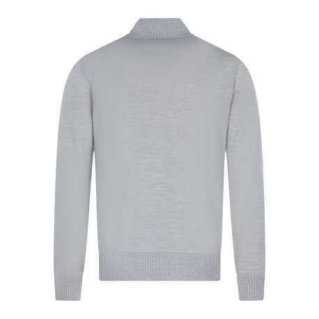Pull gris clair à coupe droite pourvu d'un col montant élastiqué - Image 2