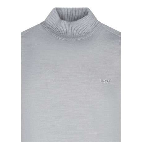 Pull gris clair à coupe droite pourvu d'un col montant élastiqué - Image 3