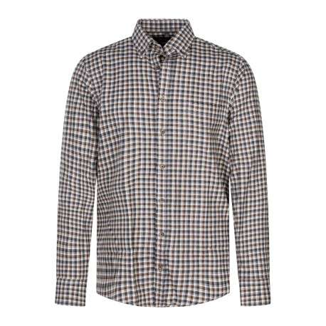 Chemise en coton marron à carreaux pourvue d'une coupe droite