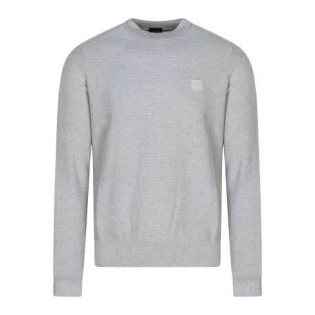 Pull en coton gris à coupe droite pourvu d'un col rond et de manches longues