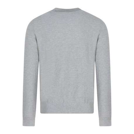 Pull en coton gris à coupe droite pourvu d'un col rond et de manches longues - Image 2