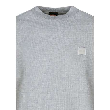 Pull en coton gris à coupe droite pourvu d'un col rond et de manches longues - Image 3