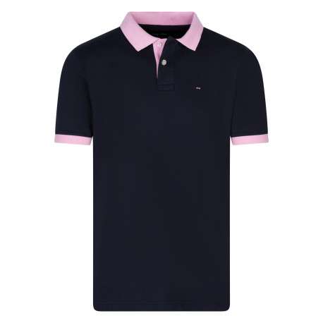 Polo en coton marine à coupe droite pourvu d'un col boutonné