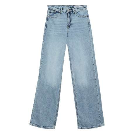 Jean en coton bleu clair délavé pourvu de 5 poches à coupe bootcut
