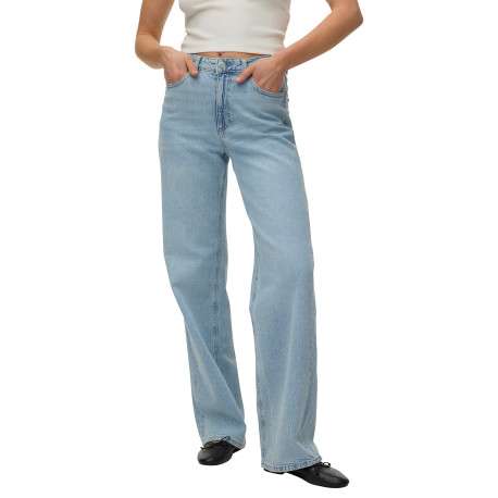 Jean en coton bleu clair délavé pourvu de 5 poches à coupe bootcut - Image 3