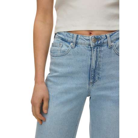 Jean en coton bleu clair délavé pourvu de 5 poches à coupe bootcut - Image 4