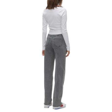 Jean en coton gris délavé pourvu de 5 poches à coupe bootcut - Image 2