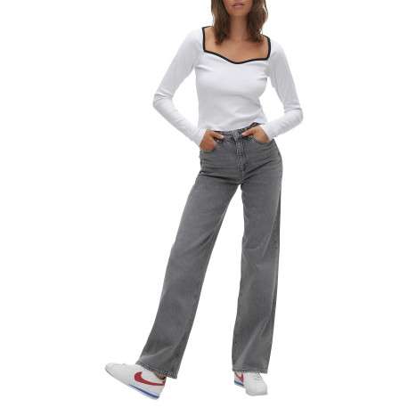 Jean en coton gris délavé pourvu de 5 poches à coupe bootcut - Image 3