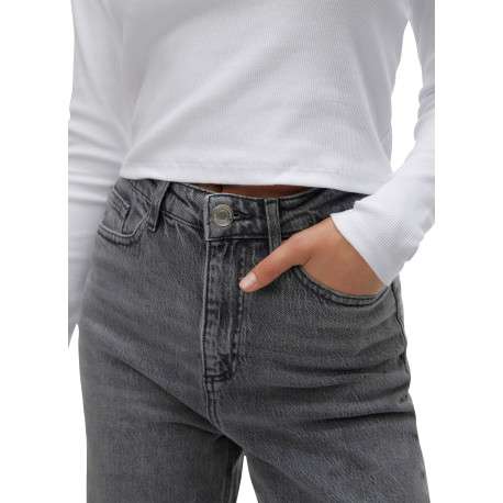 Jean en coton gris délavé pourvu de 5 poches à coupe bootcut - Image 4