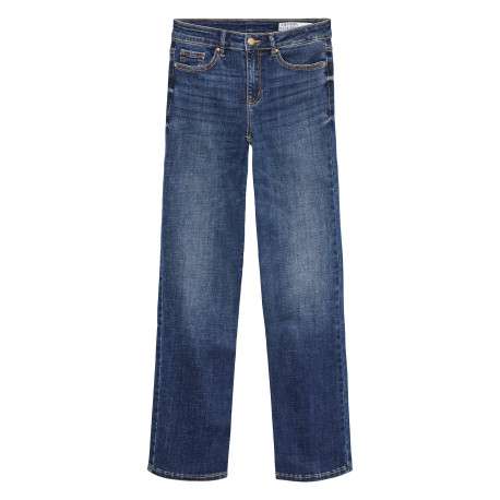 Jean en coton mélangé bleu foncé délavé muni de 5 poches à coupe droite