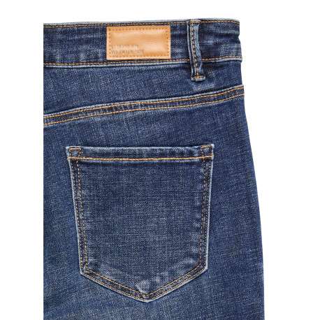 Jean en coton mélangé bleu foncé délavé muni de 5 poches à coupe droite - Image 2