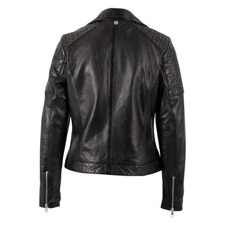 Blouson en cuir de mouton noir doté d'une coupe droite et d'un col à revers - Image 2