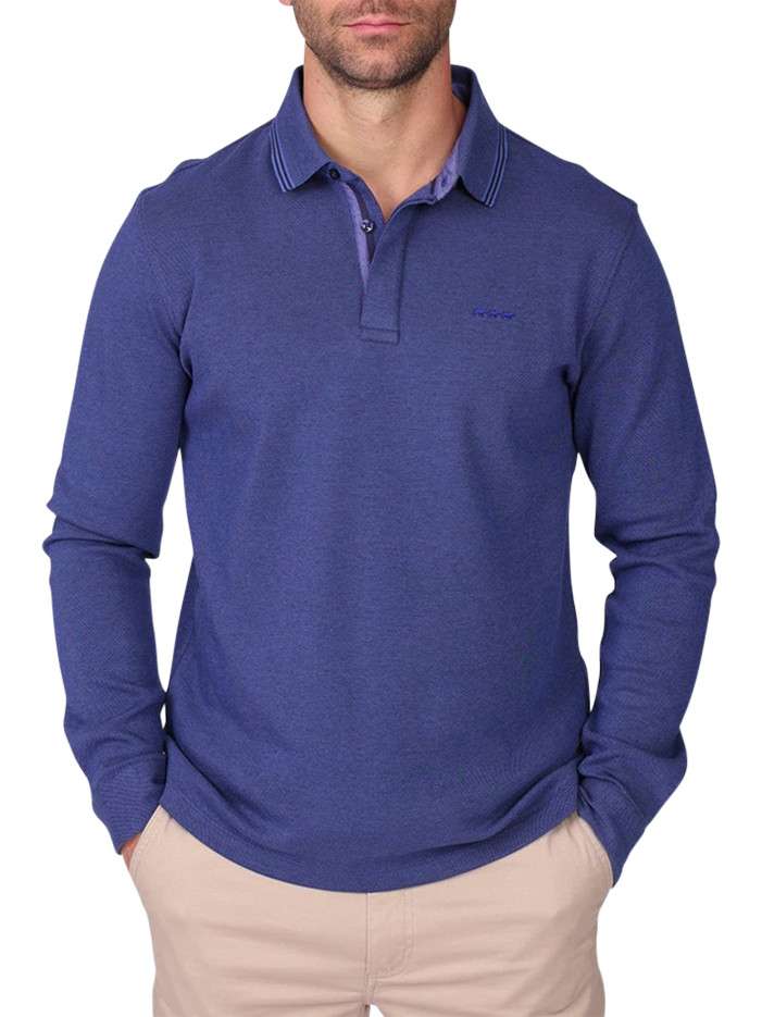 Polo en coton biologique marine à coupe droite pourvu d'un col à revers