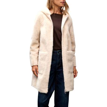 Blouson écru en fourrure synthétique pourvu d'un col à capuche - Image 2