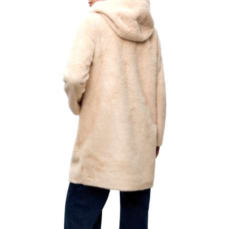 Blouson écru en fourrure synthétique pourvu d'un col à capuche - Image 3