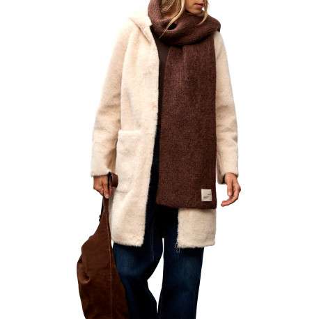 Blouson écru en fourrure synthétique pourvu d'un col à capuche - Image 5