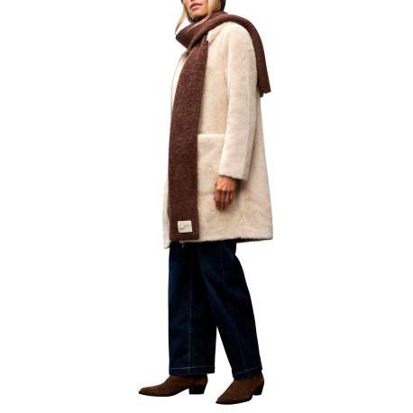 Blouson écru en fourrure synthétique pourvu d'un col à capuche - Image 6