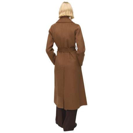 Manteau long en laine mélangée camel uni avec une coupe droite et un col cranté - Image 3
