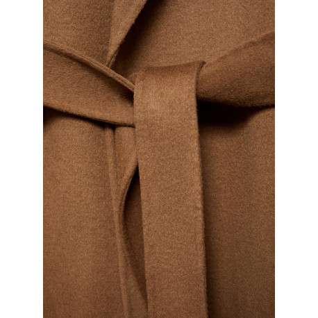 Manteau long en laine mélangée camel uni avec une coupe droite et un col cranté - Image 6