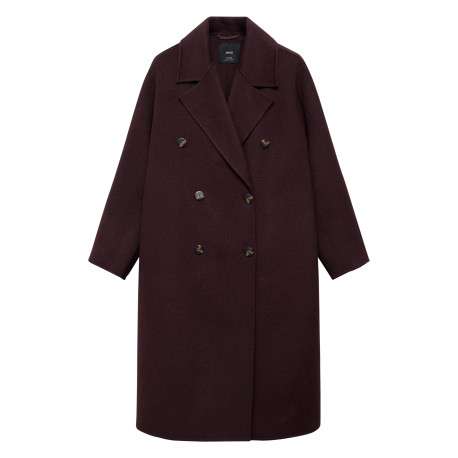 Manteau long en laine mélangée bordeaux uni avec une coupe droite