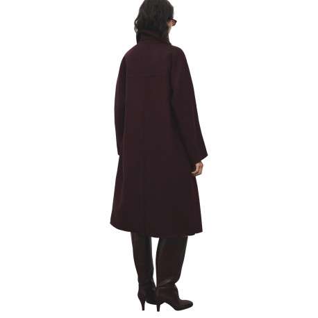 Manteau long en laine mélangée bordeaux uni avec une coupe droite - Image 5