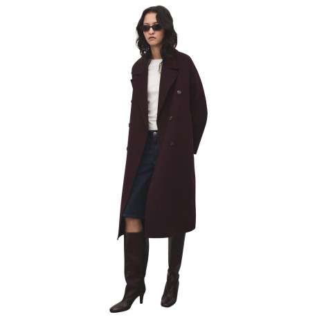 Manteau long en laine mélangée bordeaux uni avec une coupe droite - Image 6
