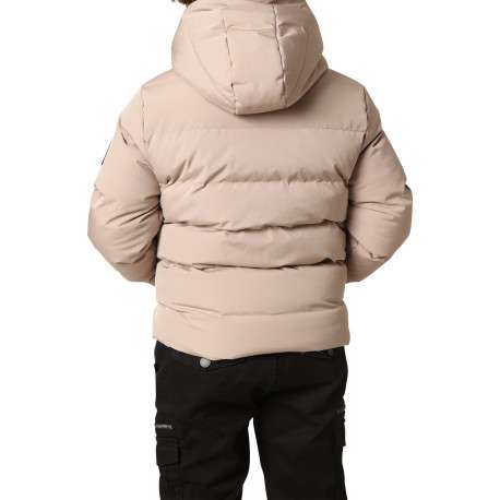 Doudoune beige matelassée avec un col à capuche et cordons de serrage - Image 2
