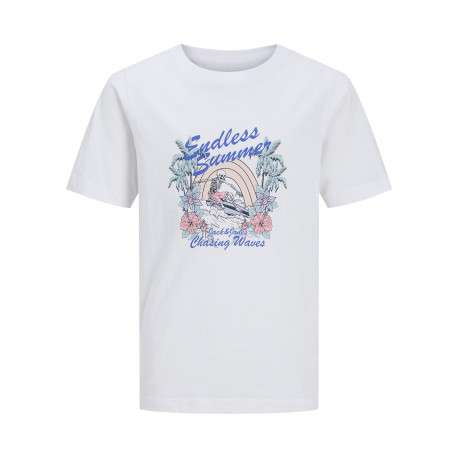 T-shirt en coton blanc imprimé avec une coupe droite et un col rond