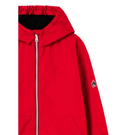 Blouson rouge pourvu d'un col à capuche avec une fermeture zippée contrastée - Image 2