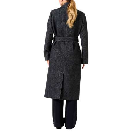 Manteau noir effet lainage avec un motif à chevrons contrasté - Image 3