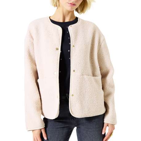 Veste écrue unie avec un col rond pourvue de poches à l'avant - Image 2