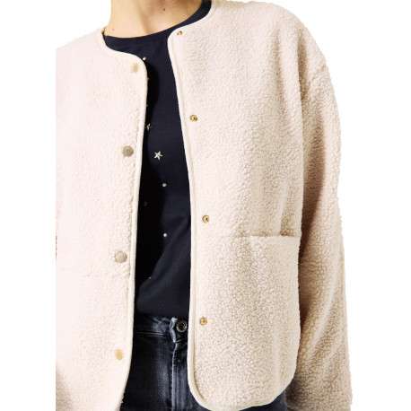 Veste écrue unie avec un col rond pourvue de poches à l'avant - Image 3