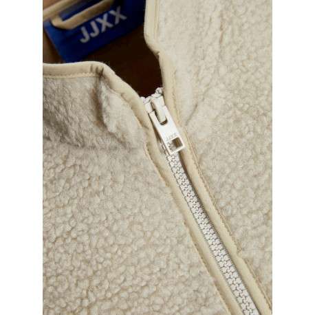 Veste zippée écrue uni en sherpa avec un col montant et des poches rondes - Image 3