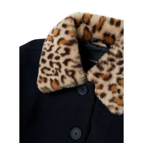 Blouson marine pourvu d'un col à rabats en fausse fourrure léopard - Image 3