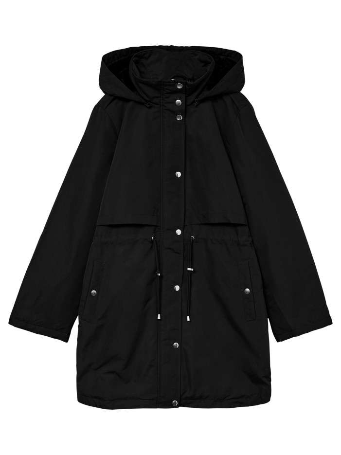 Parka noir uni à coupe mi...