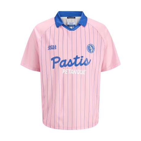 Polo mauve à rayures avec une coupe droite et des manches courtes