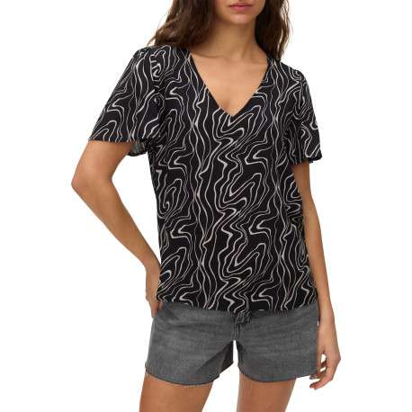 Top noir à motifs coupe ample avec un col v et des manches courtes - Image 2