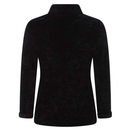 Veste noire en velours avec une coupe droite à col cranté et deux poches à l'avant - Image 2
