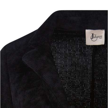 Veste noire en velours avec une coupe droite à col cranté et deux poches à l'avant - Image 3